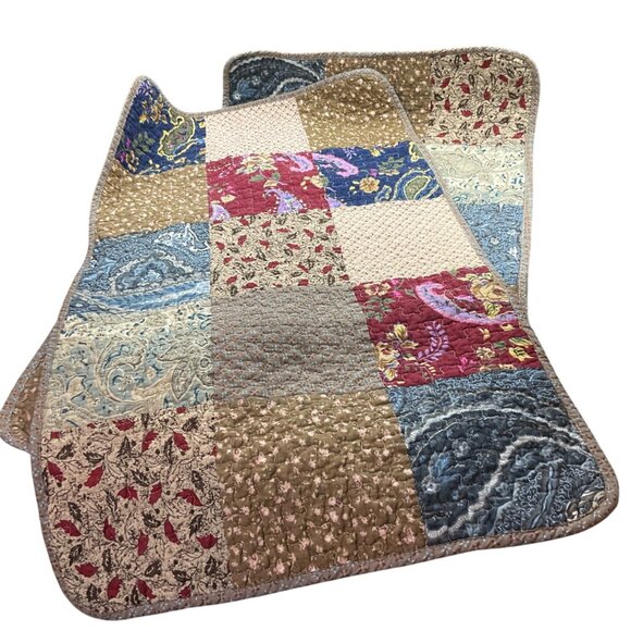 VTG Cozy Line Home Fashions Patchwork Pillow Cover Shams Set 2 Cotton King Size - Picture 4 of 8